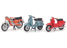 Lade das Bild in den Galerie-Viewer, Set mit 3 Motorrädern, Zündapp, Schwalbe und Vespa 1:43